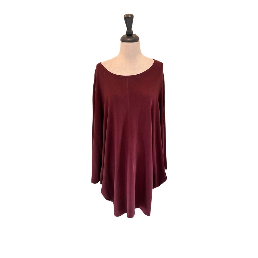 Bryn Walker Women's Long Sleeve Oversized Lagenlook Tunic Top Maroon Medium
